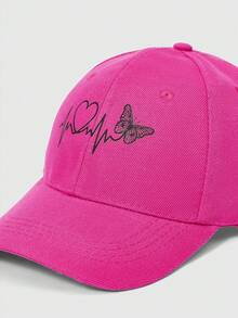 ROMWE Kawaii 1 件女士黑线和蝴蝶印花棒球帽，户外太阳帽情人节 - 粉色 - 查看 4