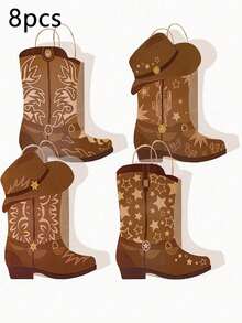 4/8/16 chiếc túi giấy Kraft hình ủng và mũ cao bồi miền Tây có tay cầm - Quà tặng theo chủ đề Rodeo cho sinh nhật, tiệc độc thân và trang trí miền Tây hoang dã, nhiều màu sắc, thiết kế tự làm theo chủ đề miền Tây, mũ cao bồi - Nhiều màu - Xem 10