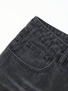 ROMWE MEN Street Life 男士休闲百搭牛仔短裤，夏季 - 黑色 - 查看 5