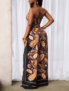BamGleam Bộ đồ 2 mảnh gồm áo croptop không dây vai in họa tiết paisley hạt điều kiểu Bohemian với vạt áo bất đối xứng và quần ống rộng cạp chun, thích hợp cho kỳ nghỉ, đi biển, mặc hàng ngày, mùa xuân/hè. - Nhiều màu - Xem 2