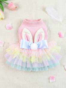 PETSIN 1 Piece Of Cute Pet Clothing, Cat/Dog Universal Dress, With Three-Dimensional Rabbit Ears And Princess Style Cake Skirt - Pink - View 3