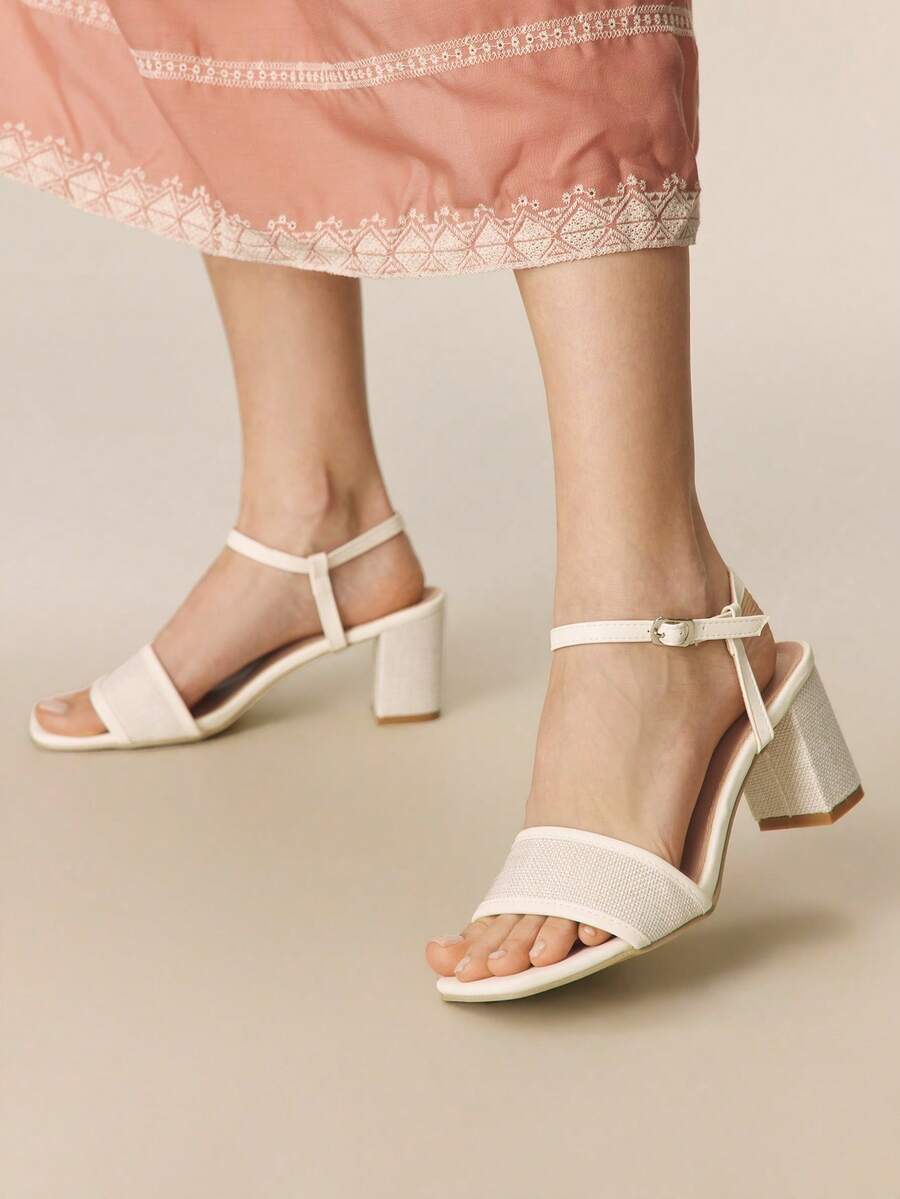 Styleloop 女士搭扣设计时尚日常穿搭高跟凉鞋 - 白色 - 查看 1