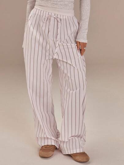 Athîral Women's Striped Loose Casual Straight Leg Pants, Versatile For Daily Wear
