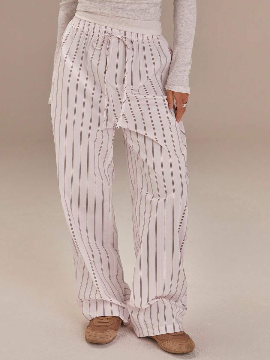 Athîral Women's Striped Loose Casual Straight Leg Pants, Versatile For Daily Wear - Multicolor - View 1