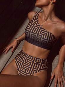 Swim Chiccia Women's Asymmetric Neckline Geometric Print Bikini Set - Multicolor - View 6