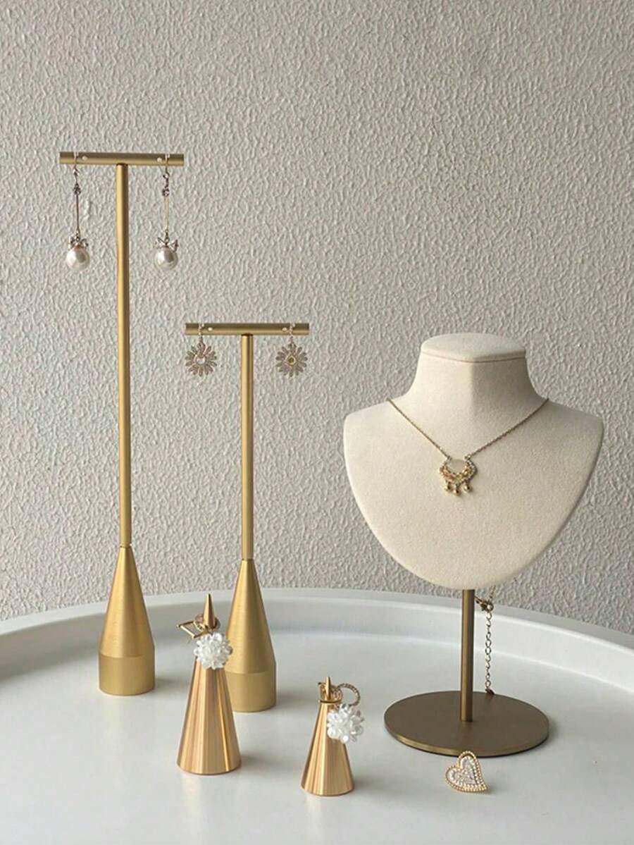 1pc/2pcs Elegant Metal T-Shape Earring Display Stand, Ring Display Holder, Suitable For Wedding, Valentine's Day, Party Gift Showcase Sun Travel Cool Back To School - Gold - View 1