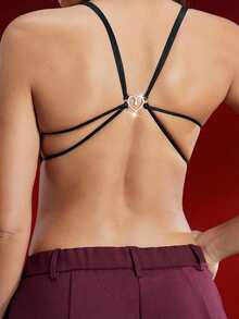 SHEIN 女士优雅性感纯色蕾丝文胸 - 黑色 - 查看 1