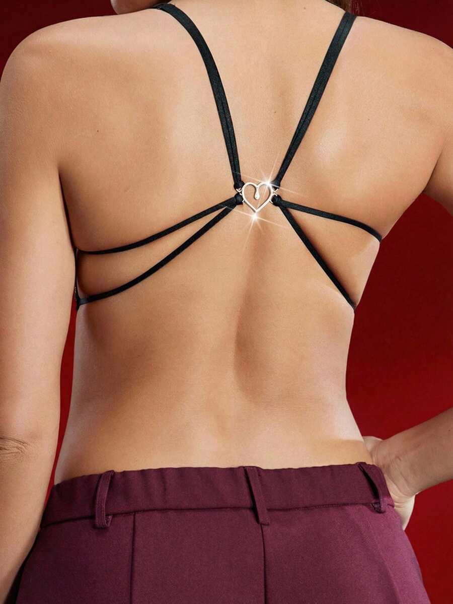 SHEIN 女士优雅性感纯色蕾丝文胸 - 黑色 - 查看 1