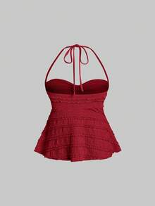 Sweetra Women Ruched Knot Halter Neck Cami Top Y2K - Red - View 2