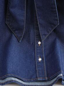 EMERY ROSE Áo sơ mi denim nữ mùa hè kiểu dáng thường ngày, cổ thắt nút, tay phồng, cài cúc phía trước. - Màu xanh lam - Xem 5