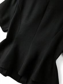 GlowEve CURVE Conjunto de 2 piezas para mujer talla grande, top de cuello redondo con bolsillo y pantalón recto de pierna larga de unicolor con tachuelas, adecuado para negocios, viajes y reuniones - Negro - Ver 8
