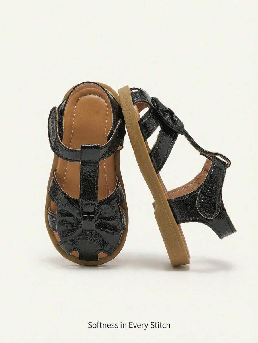 Cozy Pixies Summer Fashionable Flat Sandals For Baby Girls, Gold Princess Style Comfortable Shoes For Vacation Party - Black - View 1