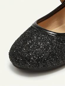 Cozy Pixies A Pair Of Spring And Summer Versatile Everyday Girls Glitter Mary Jane Flats Princess Pink Party Party Wedding Season Dress Dress With Black Kids Flats - Black - View 7