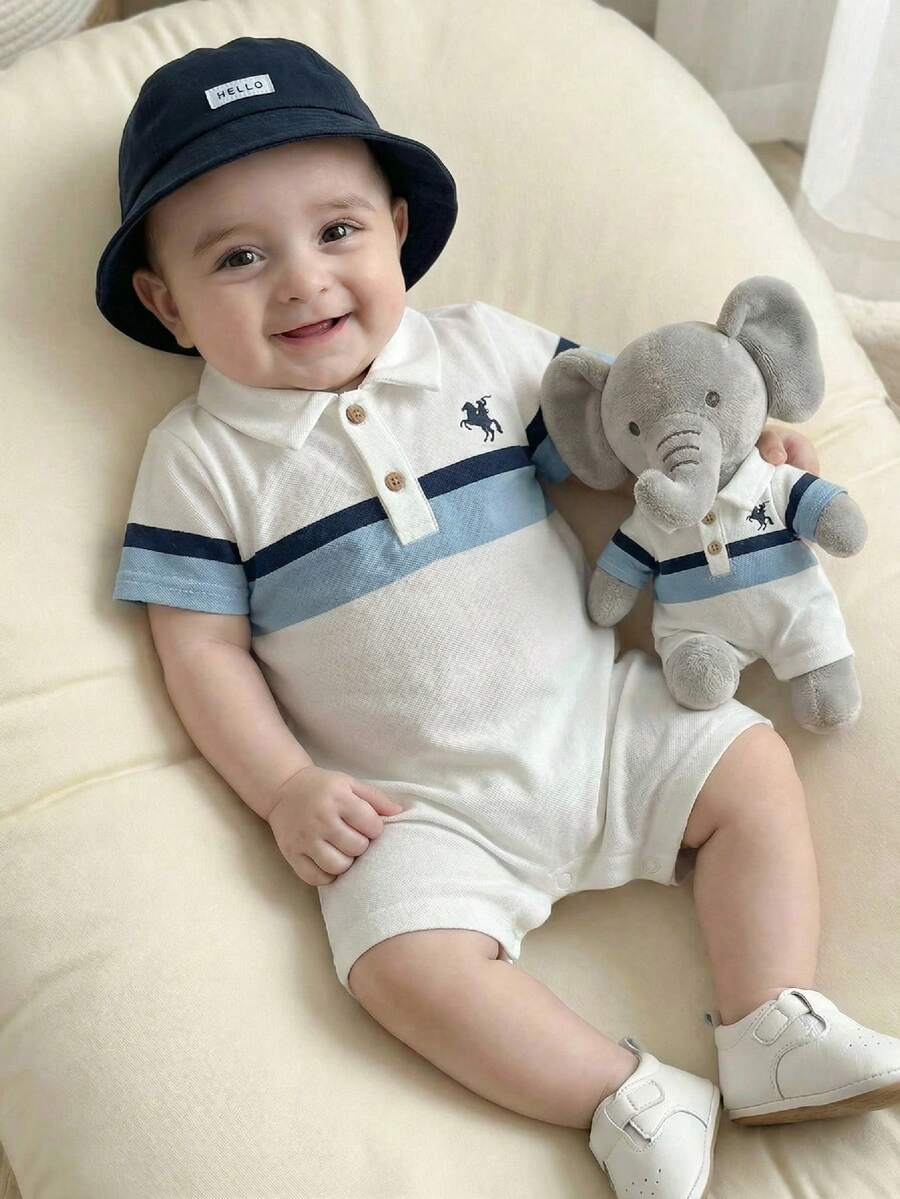 SHEIN Set de 2 piezas de pelele y gorro de punto blanco con estampado sencillo y lindo para bebé recién nacido unisex, adecuado para fiesta de cumpleaños, rave, fiesta de noche, actuación, boda, luna llena, bautizo y celebración del 1er cumpleaños - Multicolor - Ver 1