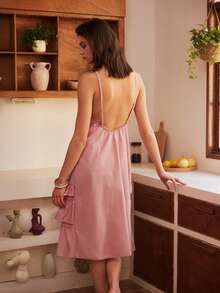 Lullawish 女士纯色简约休闲无袖连衣裙家居服 - 藕粉色 - 查看 2