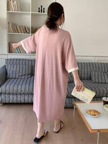 Dazy Plus Plus Size Simple Round Neck Nightgown Summer - Pink - View 5