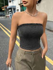 Tseoso Áo ống cotton nữ với họa tiết chữ thêu, áo nỉ ôm dáng thoải mái, thích hợp cho mùa hè, hoạt động ngoài trời, phong cách đường phố, sân bay, thời trang sành điệu, lễ hội, bãi biển, kỳ nghỉ, lễ hội âm nhạc, tiệc tùng, phong cách Y2K. - Nhiều màu - Xem 6