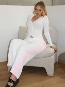 Arliah 女式白色针织阔腿休闲运动裤 - 白色 - 查看 1