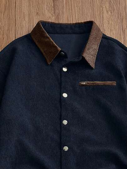 SWAVVY Chaqueta casual de uso diario para hombre con cuello de contraste y botones delanteros, para otoño