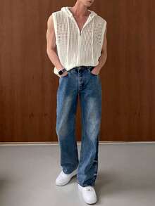 DAZY 男士夏季镂空连帽开衫外套 - 白色 - 查看 4