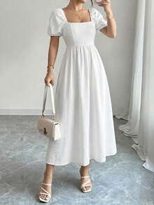 EURMUSE Vestido largo de verano blanco con mangas abullonadas para mujer - Blanco - Ver 5