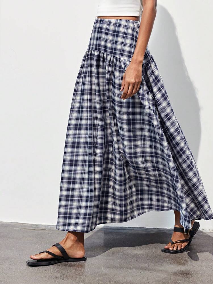 SHEIN Maija Women's Plaid Casual Commuter Versatile A-Line Skirt, Women's Low-Waisted Plaid Skirt, Classic Plaid, Summer, Spring Break , Spring , Valentines Day, Beach Skirt, Going Out Skirt
