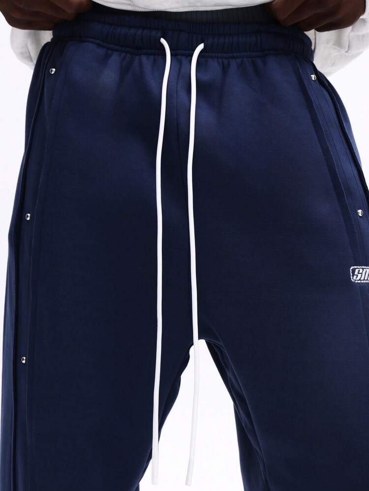 Navy Drawstring Sweatpants With White Accents