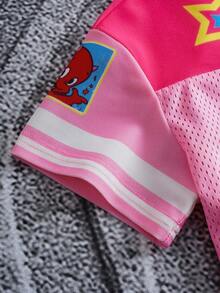 SHEIN HOT STUFF Young Girl Casual Cartoon Pattern Mesh Breathable Short Sleeve T-Shirt, Summer - Pink - View 8