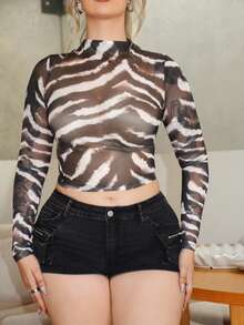 Arliah Blusa corta con estampado de colores contrastantes, de moda y sexy para mujer - Verde militar - Ver 6