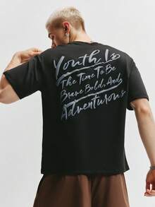 TOKVUE Men's Fashionable Comfortable 3D Text Print T-Shirt - Black - View 4