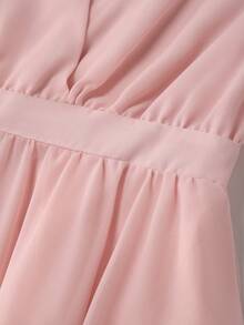 Franclia 女士优雅柔粉色V领雪纺连衣裙，尽显女性柔美气质，长款薄纱沙滩度假连衣裙 - 淺粉色 - 查看 7