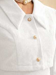 Vintamour Vintage Women Retro Elegant 2pcs Set Corduroy Square Collar A-Line Dress Long Sleeve Cropped Jacket With Pearl Buttons Women Clothes Women Jackets Women Set New Year Eve Dress Winter Women Coat Two Pieces Outfits Winter Outfits Christmas Women Clothes Outfits Long Sleeve Women Red Two Pieces Set Women Dress Party Dress Jacket Winter Women Sets Valentine Day Valentines Valentine's Day Valentine Day Dress Long Sleeve Elegant Dress White Vintage Dress French Style Dress - White - View 2