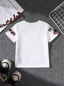 SHEIN Infant/Toddler Boys' Versatile Artistic Design Casual Vacation Style Printed T-Shirt - White - View 2