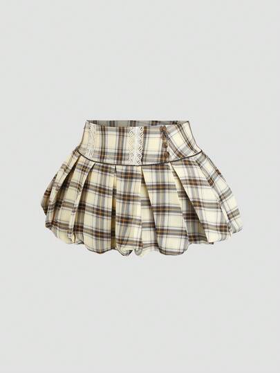 Sweetra 女士复古格纹时尚高街优雅修身舒适休闲短裤，棕色，春夏款