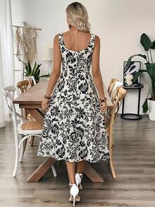 EMERY ROSE Đầm midi nữ in hoa, kiểu dáng thường ngày, thích hợp cho kỳ nghỉ hè. - Màu be - Xem 2