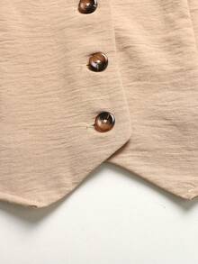 SHEIN طقم سترة وبنطلون كاجوال للتنقل اليومي للفتيات المراهقات في الربيع/الصيف - كاكي - مشاهدة 4