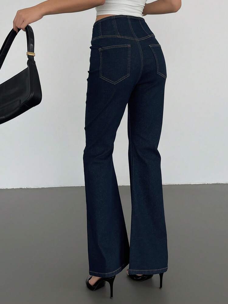 Women's Cotton Solid Color Waist Cinched Flare Jeans, Suitable For Spring And Summer Y2k