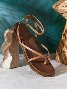 SHUZIA #EverydayMinimal Women's Round Toe Wide&Cushioned Footbed Insole Toe-Post Ankle Strap Premium Vegan Leather Taupe Thong Flat Sandals – Clean, Casual & Comfortable - Beige - View 7