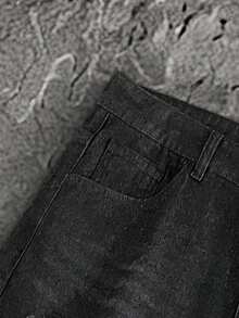 Manfinity VCAY Quần jeans nam ống rộng, rách, dáng suông, đa năng, màu đen, rách rưới, quần jeans rộng thùng thình, quần jeans nam, quần jeans rách cho nam. - màu đen - Xem 5