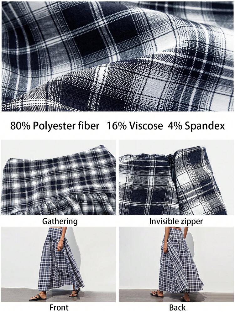 SHEIN Maija Women's Plaid Casual Commuter Versatile A-Line Skirt, Women's Low-Waisted Plaid Skirt, Classic Plaid, Summer, Spring Break , Spring , Valentines Day, Beach Skirt, Going Out Skirt