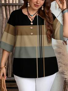 EMERY ROSE Women's Contrast Color Patchwork Long Sleeve Shirt - Multicolor - View 4