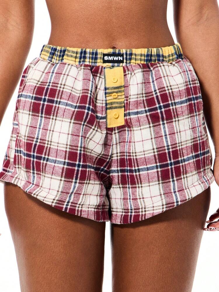 SUMWON WOMEN Plaid Check Boxer Shorts With Contrast Waistband