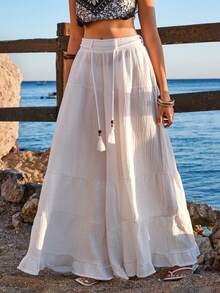 EURMUSE Pantalones anchos de pierna ancha casuales y sueltos de color blanco con capas, para primavera/verano - Blanco - Ver 5