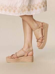 Styleloop Women's Woven Rope Platform Wedge Sandals, Vacation Style BOHO Chic Retro American Western Music Festival Party Outfit Holiday Travel Essential Boho Cowgirl Outfit - Khaki - View 3