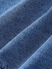 GlowEve 女士休闲时尚街头风日常通勤裹身侧扣牛仔裙 - 藍色 - 查看 4