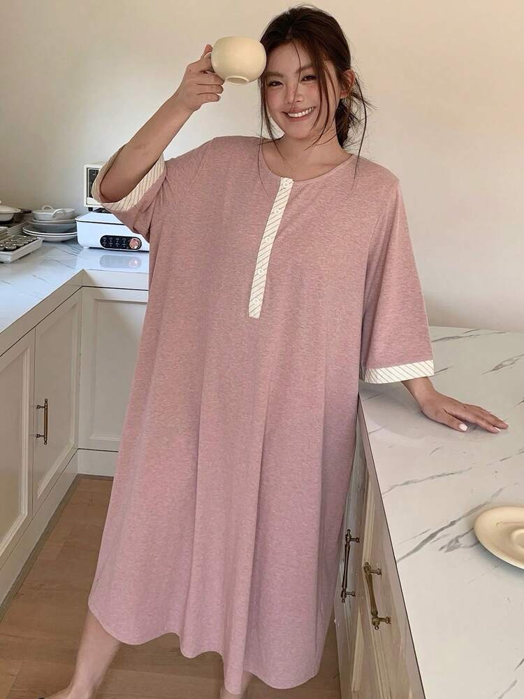 Dazy Plus Plus Size Simple Round Neck Nightgown