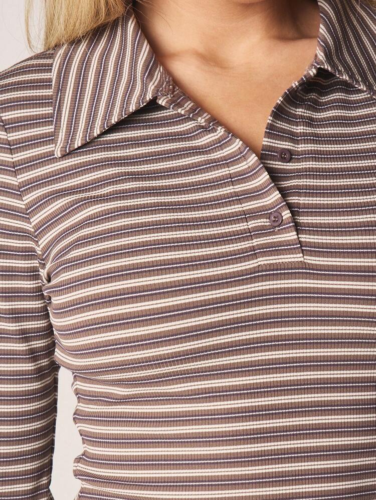 MISSGUIDED Striped Collared Long Sleeve Button Down Top And Wide Leg Trouser Two Piece Coordinated Set Fall Casual Lounge