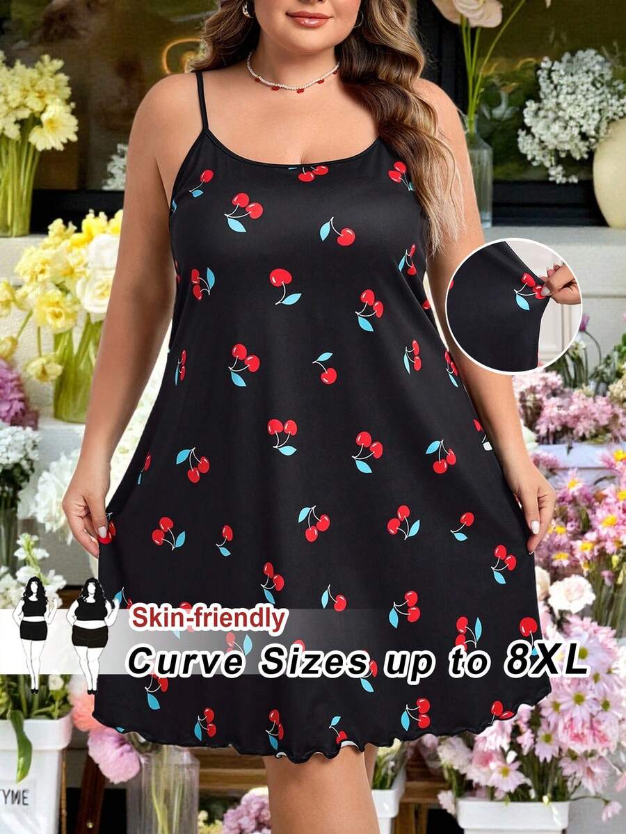 SHEIN CURVE+ Kurvenreich Plus /Valentinstag/Damen Große Größen Lässig Buchstaben Muster Trägerkleid, geeignet für den Valentinstag - Verschiedenfarbig - Übersicht 1