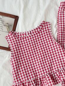 Serisse Kids Conjunto de top de tirantes y pantalones con estampado de cuadros para niñas preadolescentes, verano - Rojo - Ver 5