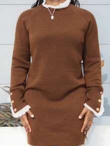 Steph T Women's Apricot Lace Trim Long Sleeve Dress - Brown - View 3